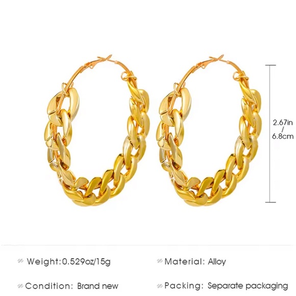 NEW!!! Zara Gold round Chain Hoop Earrings - Picture 5 of 7